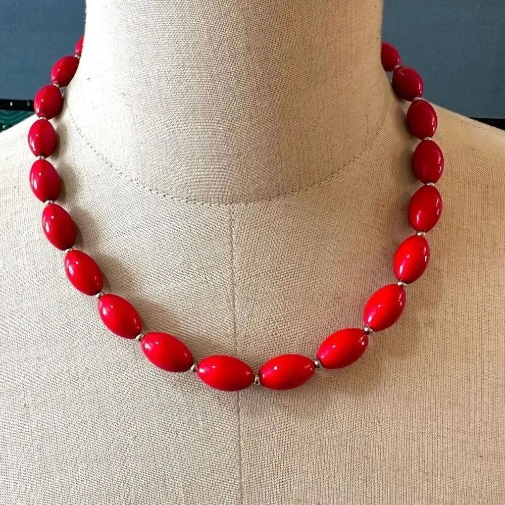 Red and silver tone vintage beaded bracelet